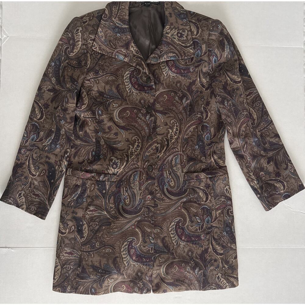 Linda Allard Ellen Tracy Vintage Jacket Coat Brown Paisley Wool Rayon Size 10